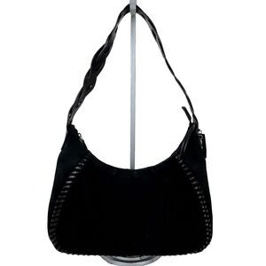 Naturalizer Vintage Y2K Black Suede Shoulder Bag Baguette Braided Whipstitch